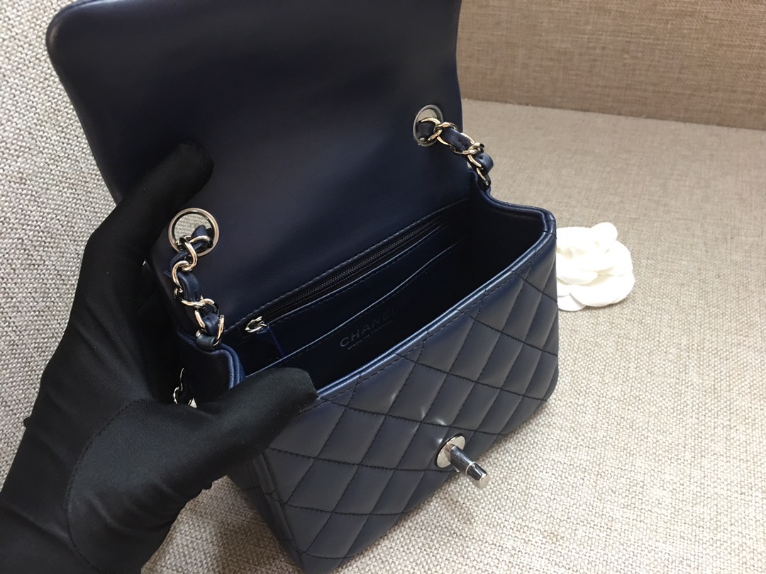 Mini Classic Flap Lambskin Bag A01115 Dark Blue/Silver